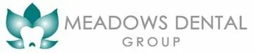 Meadows Dental Group logo featuring a stylized teal lotus flower with a tooth in the center, alongside the clinic name in gray text