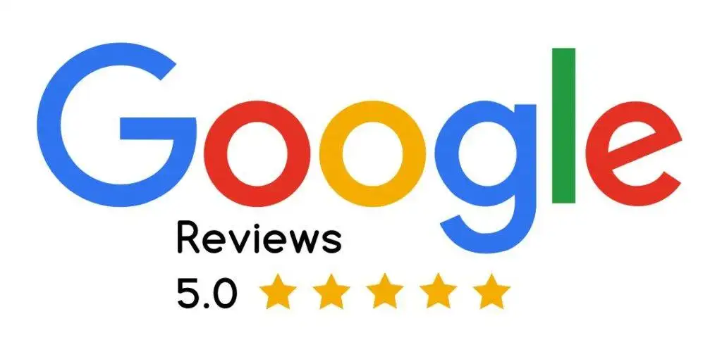 Google Reviews 5.0 Rating Badge Google Reviews logo with a 5.0-star rating